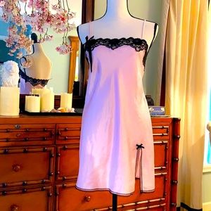 Victoria’s Secret satin pink with black lace.
